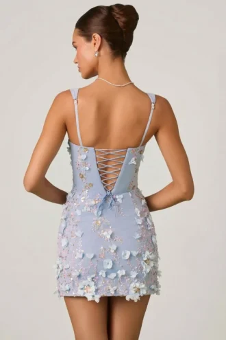 Briar Mini-Korsettkleid mit Applikationen in Himmelblau