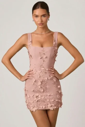 Briar Minikleid mit verzierten Applikationen im Korsettstil in Altrosa