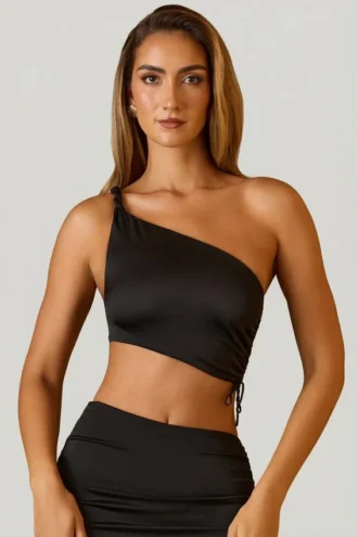 Brisa gerüschtes asymmetrisches Crop-Oberteil in Schwarz