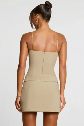 Bruna Minikleid aus gewebtem Twill mit Wickeloptik und Falten in Taupe