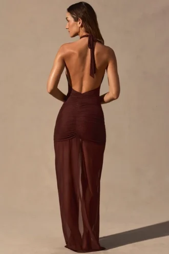 Caicos Maxikleid mit Cut-outs und Neckholder-Ausschnitt in Espressobraun