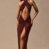 Caicos Maxikleid mit Cut-outs und Neckholder-Ausschnitt in Espressobraun