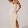 Calico Cross Strap Ruffle bodenlanges Kleid in Elfenbein