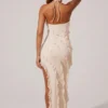 Calico Cross Strap Ruffle bodenlanges Kleid in Elfenbein