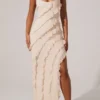 Calico Cross Strap Ruffle bodenlanges Kleid in Elfenbein