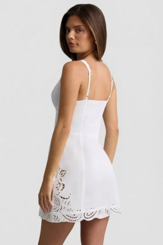 Calina A-Linien-Minikleid aus Baumwollpopeline mit Cutwork-Verzierung in Weiß