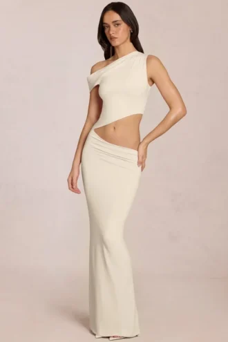 Calisse Asymmetrisches Maxikleid mit Drapierung in Elfenbein