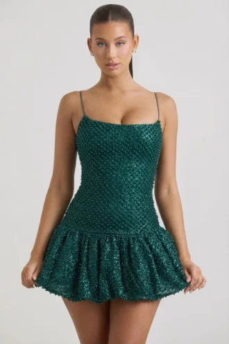 Callie Minikleid mit verziertem Bubble-Saum in Blaugrün