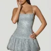 Callie Minikleid mit verziertem Bubble-Saum in Silber