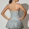 Callie Minikleid mit verziertem Bubble-Saum in Silber