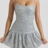 Callie Minikleid mit verziertem Bubble-Saum in Silber