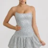 Callie Minikleid mit verziertem Bubble-Saum in Silber