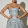 Callie Minikleid mit verziertem Bubble-Saum in Silber