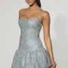 Callie Minikleid mit verziertem Bubble-Saum in Silber