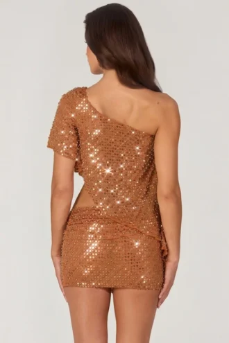 Callista verziertes asymmetrisches One-Shoulder-Oberteil in Bronze