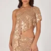 Callista verziertes asymmetrisches One-Shoulder-Oberteil in Gold Callista verziertes asymmetrisches One-Shoulder-Oberteil in Gold