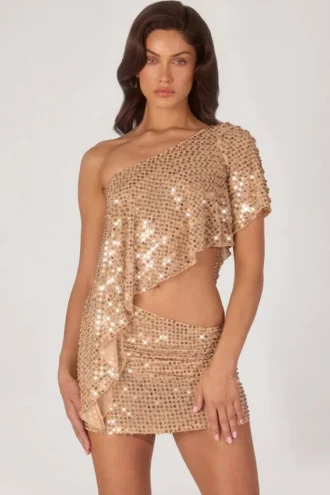 Callista verziertes asymmetrisches One-Shoulder-Oberteil in Gold