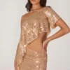 Callista verziertes asymmetrisches One-Shoulder-Oberteil in Gold Callista verziertes asymmetrisches One-Shoulder-Oberteil in Gold