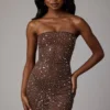 Caprice Sheer Embellished Bodycon-Minikleid in Deep Cocoa