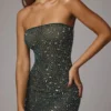 Caprice Sheer Embellished Bodycon Minikleid in Emerald