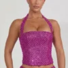 Caralie verziertes Neckholder-Korsett-Oberteil in Magenta Caralie verziertes Neckholder-Korsett-Oberteil in Magenta