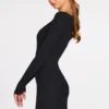 Caris – Langärmliges Minikleid aus geripptem Modal mit Schnür-BH in Schwarz Caris – Langärmliges Minikleid aus geripptem Modal mit Schnür-BH in Schwarz