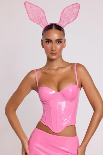 Cassandra Vinyl-Corset-Oberteil mit Bügeln in Rosa
