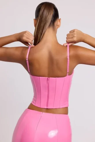 Cassandra Vinyl-Corset-Oberteil mit Bügeln in Rosa