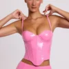 Cassandra Vinyl-Corset-Oberteil mit Bügeln in Rosa Cassandra Vinyl-Corset-Oberteil mit Bügeln in Rosa