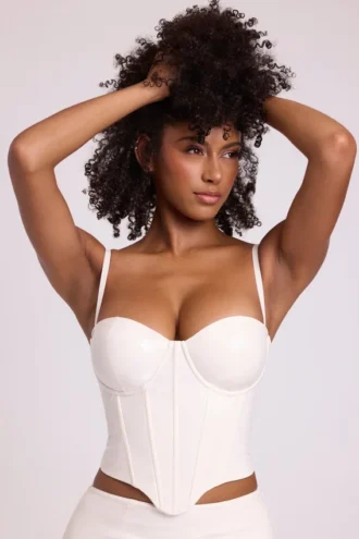 Cassandra Vinyl-Corset-Oberteil mit Bügeln in Weiß
