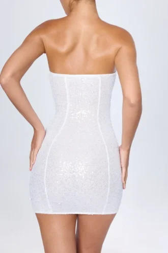 Cassidy verziertes Bandeau-Minikleid in Weiß