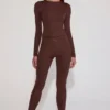 Cassie Leggings aus verziertem Jersey mit hoher Taille in Schokoladenbraun