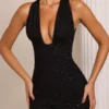 Cassis Minikleid mit verziertem V-Ausschnitt in Schwarz