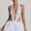 Cece Minikleid mit verziertem Cut-Out und Bubble-Saum in Weiß