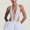 Cece Minikleid mit verziertem Cut-Out und Bubble-Saum in Weiß