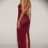Celandine – Durchsichtiges, verziertes, rückenfreies Maxikleid in Burgunderrot
