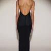 Celandine Transparentes, verziertes rückenfreies Maxikleid in Schwarz