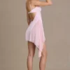 Celestia Satin-Minikleid mit Verzierungen und Cup-Ausschnitt in Babyrosa