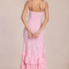Celira Lace Ruffle Maxikleid in Blossom Pink