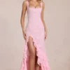 Celira Lace Ruffle Maxikleid in Blossom Pink