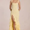 Celira Maxikleid mit Spitzenrüschen in Zitronengelb