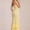 Celira Maxikleid mit Spitzenrüschen in Zitronengelb