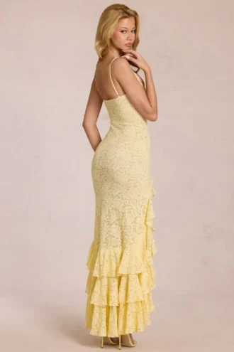 Celira Maxikleid mit Spitzenrüschen in Zitronengelb