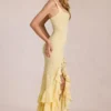 Celira Maxikleid mit Spitzenrüschen in Zitronengelb