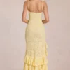 Celira Maxikleid mit Spitzenrüschen in Zitronengelb