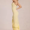 Celira Maxikleid mit Spitzenrüschen in Zitronengelb