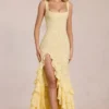 Celira Maxikleid mit Spitzenrüschen in Zitronengelb