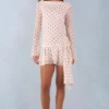Cendria Langarm-Minikleid mit offenem Rücken in Elfenbein mit Polka-Dot-Print