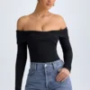 Ceyln Modal-Bodys mit gerafften Schultern in Schwarz Ceyln Modal-Bodys mit gerafften Schultern in Schwarz