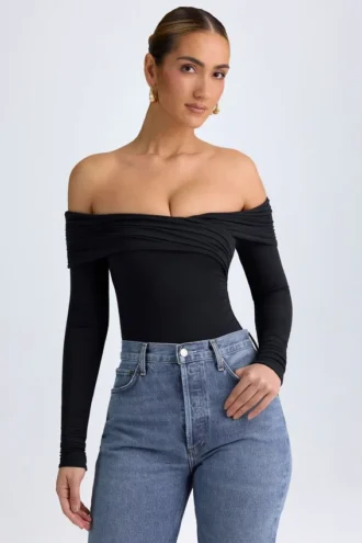 Ceyln Modal-Bodys mit gerafften Schultern in Schwarz